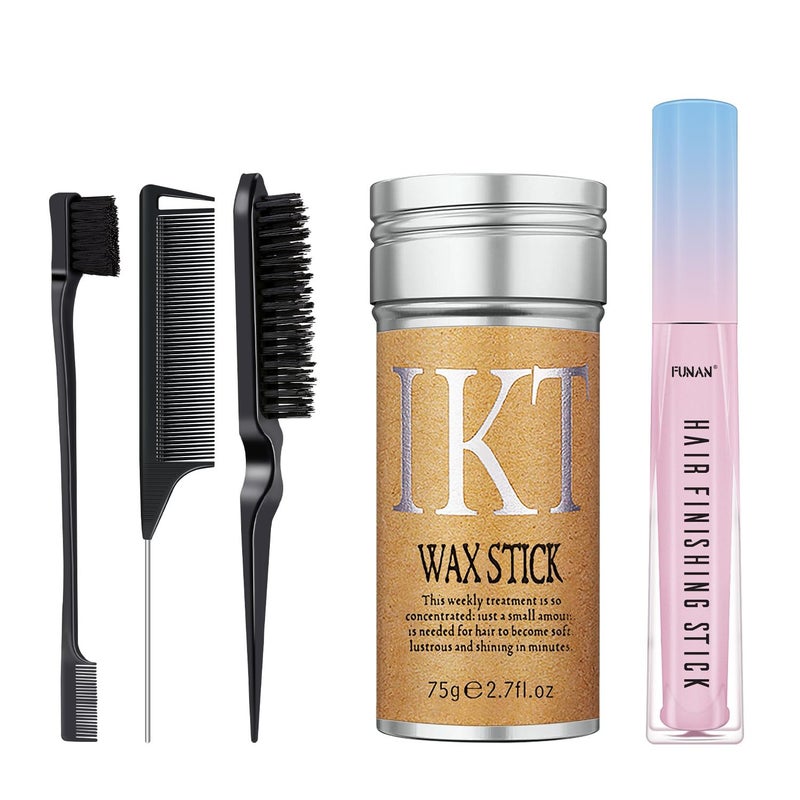 5 Packs Set Hair Wax StickHair Finishing Stick and Edge Brush Rat Tail Comb Bristle Hair BrushSlick Stick for Hair Nongreasy Styling Hair Pomade StickHair Bun Hair Accessories for Women Grils