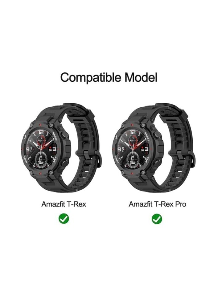 حزام متوافق مع أساور المعصم Amazfit T-rex المصنوعة من السيليكون وحزام السوار وإكسسوارات الساعة الذكية - مع أدوات (أسود) - Image 4