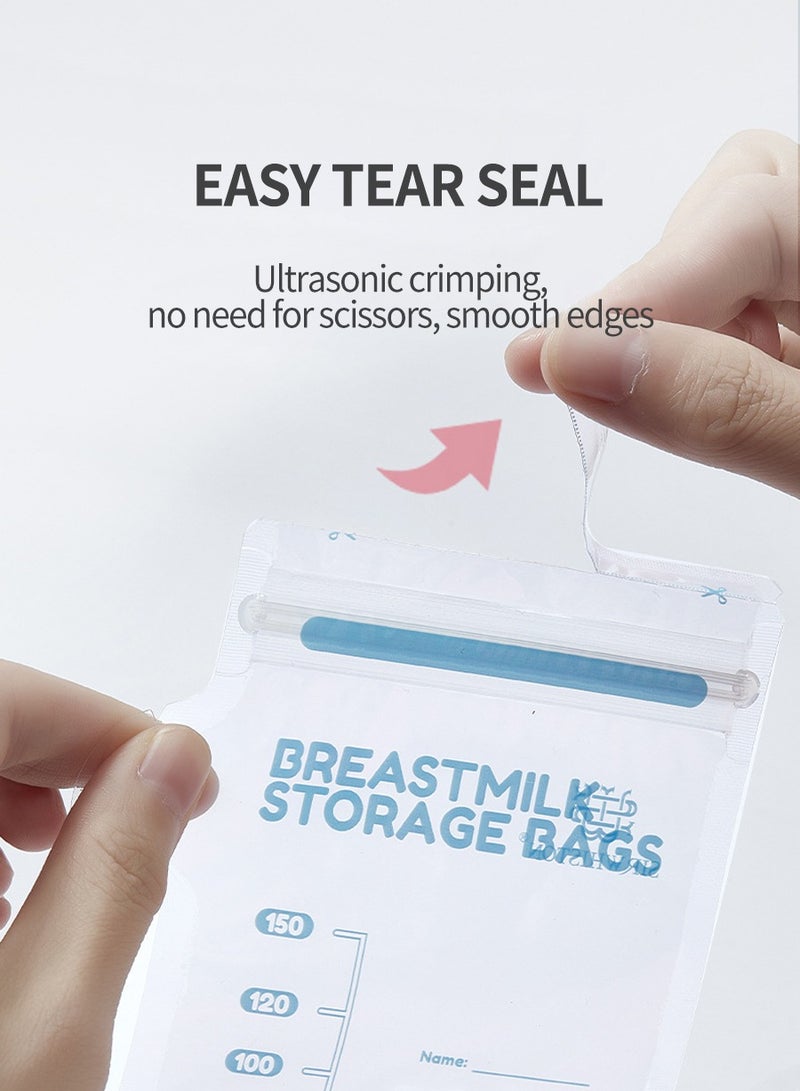 60-Pack Premium Breast Milk Storage Bags (150ml) - Pre-Sterilized with Double Zip Lock | Includes Free Marker Pen | Safe for Freezing & Refrigeration
