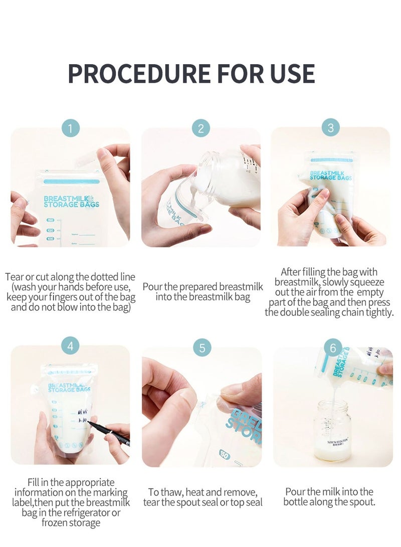 60-Pack Premium Breast Milk Storage Bags (150ml) - Pre-Sterilized with Double Zip Lock | Includes Free Marker Pen | Safe for Freezing & Refrigeration