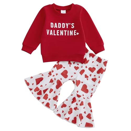 Nokpsedcb Baby Boy Girl Cute Letter Embroidery Long Sleeve Sweatshirt and Elastic Long Pants Toddler Valentine Outfits (Red Daddy's Valentine, 2-3T) - Image 1