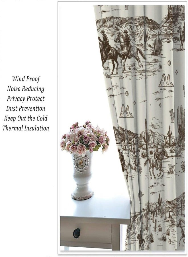 FBMLBRB Vintage American Wilderness Western Cowboy Rod Pocket Curtains for Bedroom - Sketch Style Western Cowboy Cacti Window Treatment,Energy Saving Blackout Curtains 2 Panels 45" L x 21" W - Image 5