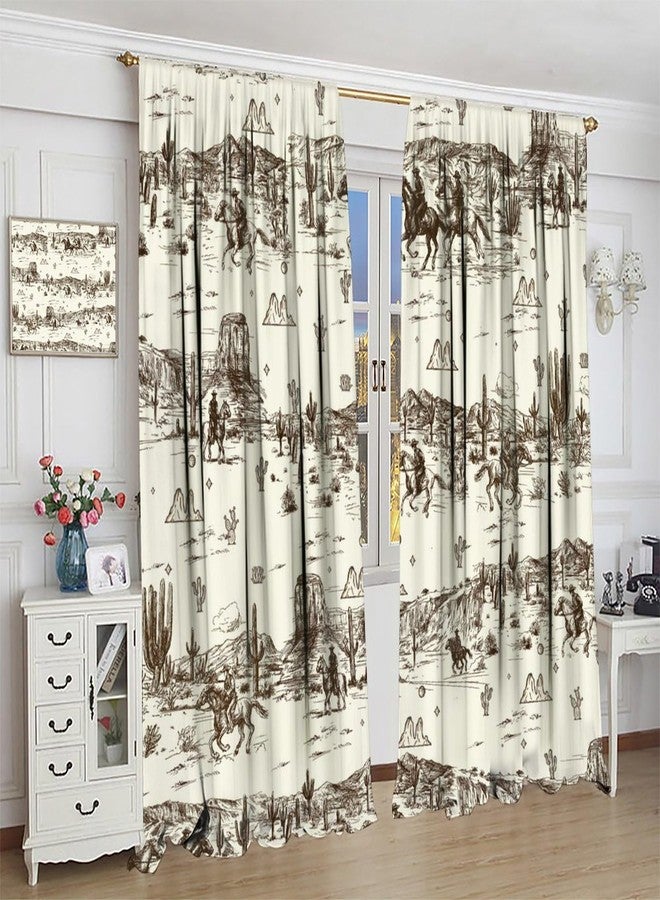 FBMLBRB Vintage American Wilderness Western Cowboy Rod Pocket Curtains for Bedroom - Sketch Style Western Cowboy Cacti Window Treatment,Energy Saving Blackout Curtains 2 Panels 45" L x 21" W - Image 4