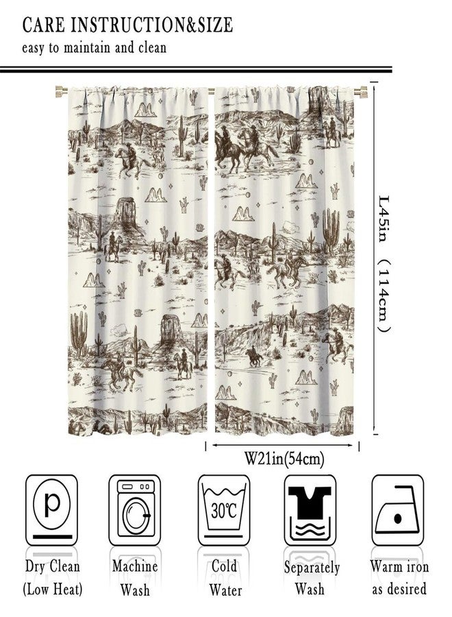 FBMLBRB Vintage American Wilderness Western Cowboy Rod Pocket Curtains for Bedroom - Sketch Style Western Cowboy Cacti Window Treatment,Energy Saving Blackout Curtains 2 Panels 45" L x 21" W - Image 2