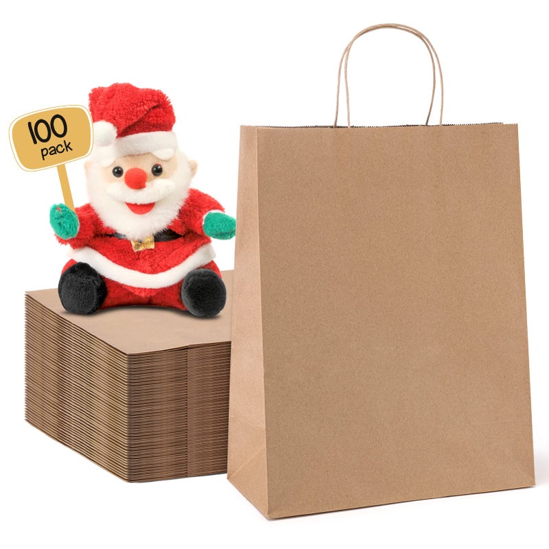 METRONIC Paper Gift Bags 10x5x13 100Pcs Brown Paper Bags with Handles Bulk Kraft Paper Bags for Birthday Shopping Retail Small Business - Image 3