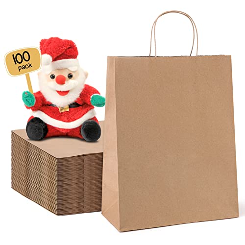 METRONIC Paper Gift Bags 10x5x13 100Pcs Brown Paper Bags with Handles Bulk Kraft Paper Bags for Birthday Shopping Retail Small Business - Image 2