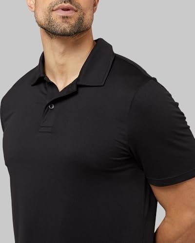 32 Degrees Men's Cool Classic Polo | Slim Fit | Moisture Wicking | 4-Way Stretch | Golf | Tennis, Black, Large - Image 2