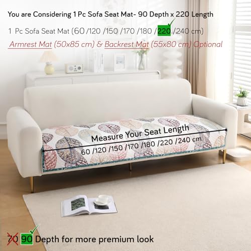HOKIPO 'HomeHues Series' Printed Quilted Sofa Cover Mats for 1/2/3 Seater Sofa and L Shape. Make Your Own Sofa Cover Set, Mat Length 90(D) x 220(L) cm, Multicolor Linden Leaf (IN-816-D7) - Image 5