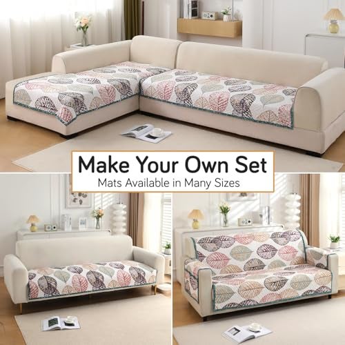 HOKIPO 'HomeHues Series' Printed Quilted Sofa Cover Mats for 1/2/3 Seater Sofa and L Shape. Make Your Own Sofa Cover Set, Mat Length 90(D) x 220(L) cm, Multicolor Linden Leaf (IN-816-D7) - Image 3