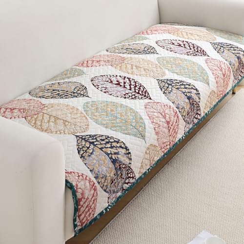 HOKIPO 'HomeHues Series' Printed Quilted Sofa Cover Mats for 1/2/3 Seater Sofa and L Shape. Make Your Own Sofa Cover Set, Mat Length 90(D) x 220(L) cm, Multicolor Linden Leaf (IN-816-D7) - Image 1