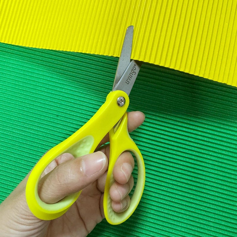 Livingo Left Handed Scissors For Kids - 3 Pack 5 Inches Blunt Tip Safety Lefty School Scissors For Children Toddler Classroom Craft Cutting Paper  Yellow  Pink  Blue - Image 4