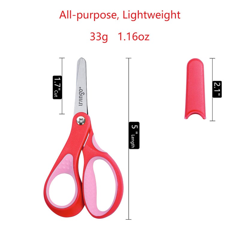 Livingo Left Handed Scissors For Kids - 3 Pack 5 Inches Blunt Tip Safety Lefty School Scissors For Children Toddler Classroom Craft Cutting Paper  Yellow  Pink  Blue - Image 2