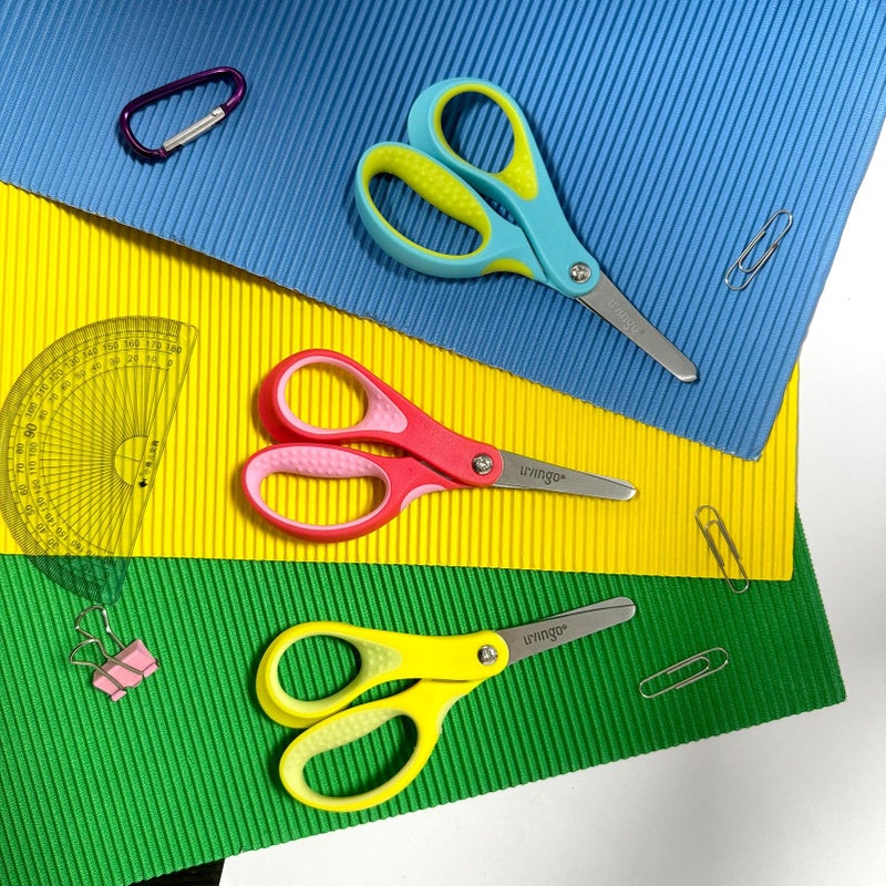 Livingo Left Handed Scissors For Kids - 3 Pack 5 Inches Blunt Tip Safety Lefty School Scissors For Children Toddler Classroom Craft Cutting Paper  Yellow  Pink  Blue - Image 5