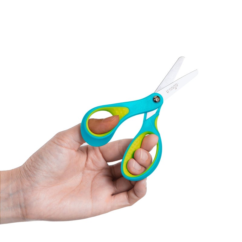 Livingo Left Handed Scissors For Kids - 3 Pack 5 Inches Blunt Tip Safety Lefty School Scissors For Children Toddler Classroom Craft Cutting Paper  Yellow  Pink  Blue - Image 3