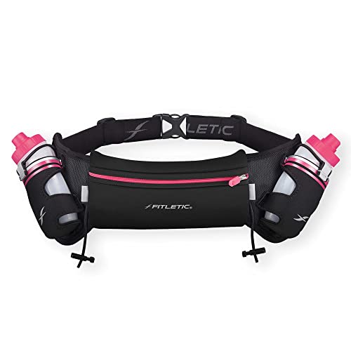 Fitletic Hydration Running Belt with Water Bottles for Men & Women – 2 Quick Flow 8oz Running Water Bottles, Patented Bounce Free Design, Water Resistant Pouch Fits All Phones – Hydra 16 - Image 1