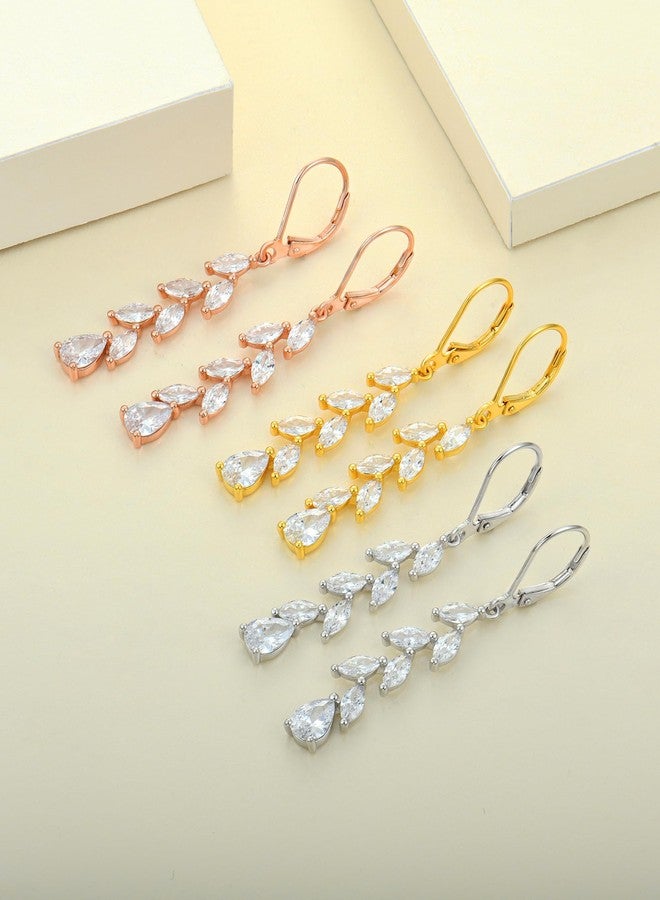 YL Wedding Dangle Earrings for Brides Bridesmaid Teardrop Created Sapphire Long Bridal Leverback Earrings Jewelry for Women - Image 5