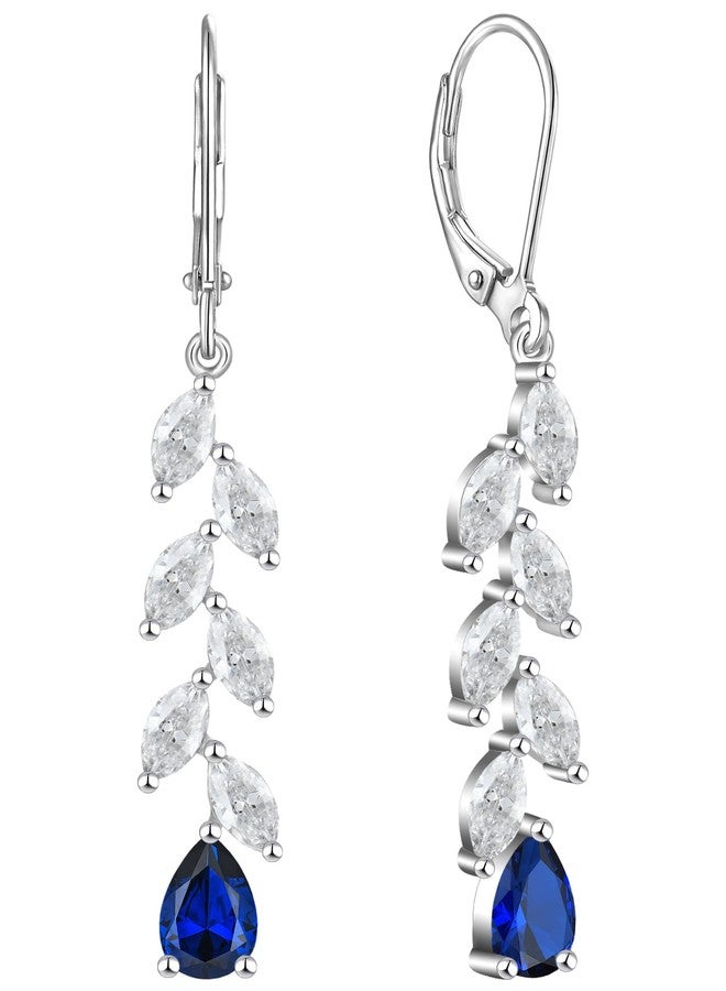 YL Wedding Dangle Earrings for Brides Bridesmaid Teardrop Created Sapphire Long Bridal Leverback Earrings Jewelry for Women - Image 1