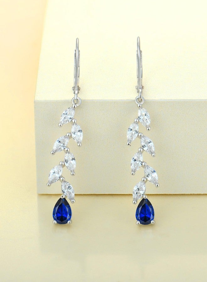 YL Wedding Dangle Earrings for Brides Bridesmaid Teardrop Created Sapphire Long Bridal Leverback Earrings Jewelry for Women - Image 4