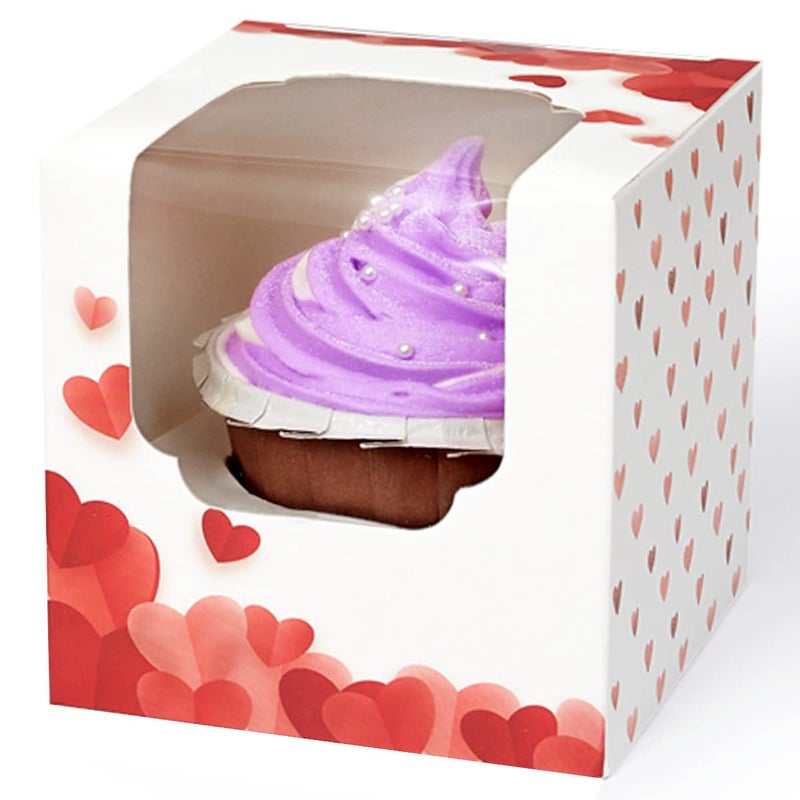 Shallive Valentine's Day Individual Cupcake Boxes 60 Pack with Window Single Cupcake Containers for Muffins, Chocolate Covered Strawberry for Wedding Favor Gift Cocoa Bomb Packaging with Inserts - Image 1