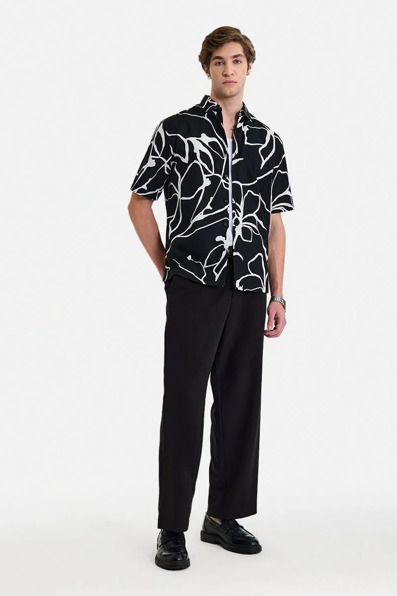 سنيتش Black Floral Half Sleeve Slim Fit Shirt