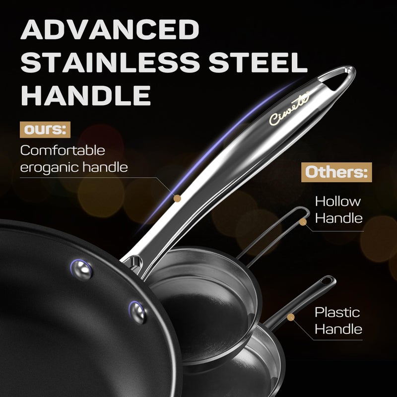 Ciwete 11-Piece Stainless Steel Pots and Pans Set Non Stick, Tri-Ply Stainless Steel Cookware Set, Induction Kitchen Cookware Sets with Steamer Insert & Stay-Cool Handles, Dishwasher, Oven Safe - Image 5
