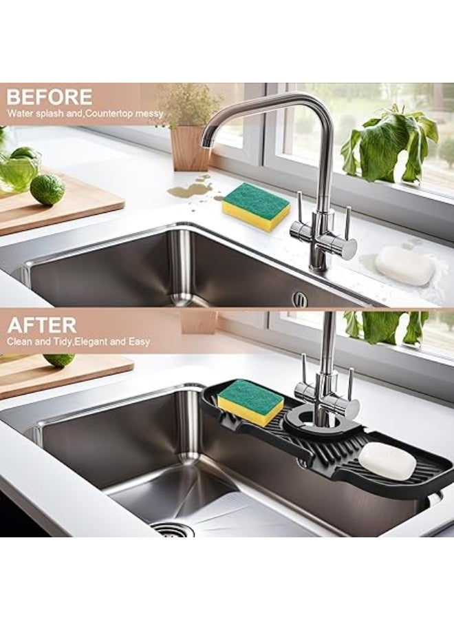 عربست واقي صنبور سيليكون من قطعتين، مقاس 10.6 بوصة × 4.3 بوصة، واقي صنبور لحوض المطبخ، بساط صنبور، مانع لتسرب الماء، أسود ورمادي، ملحقات حوض الحمام. - Image 3