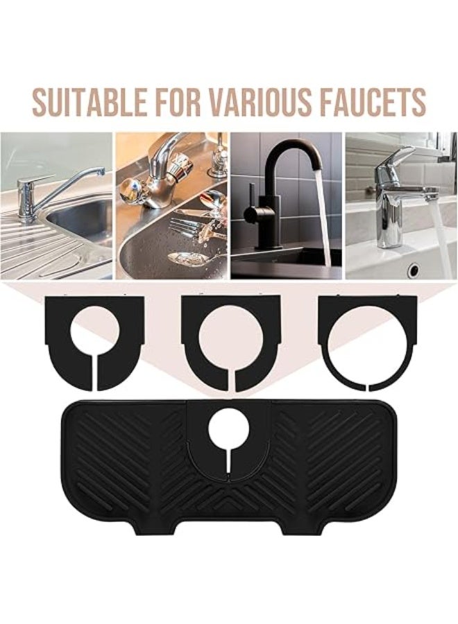 عربست واقي صنبور سيليكون من قطعتين، مقاس 10.6 بوصة × 4.3 بوصة، واقي صنبور لحوض المطبخ، بساط صنبور، مانع لتسرب الماء، أسود ورمادي، ملحقات حوض الحمام. - Image 2