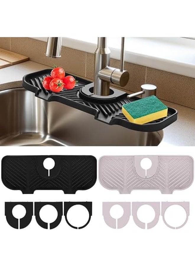 عربست واقي صنبور سيليكون من قطعتين، مقاس 10.6 بوصة × 4.3 بوصة، واقي صنبور لحوض المطبخ، بساط صنبور، مانع لتسرب الماء، أسود ورمادي، ملحقات حوض الحمام. - Image 1