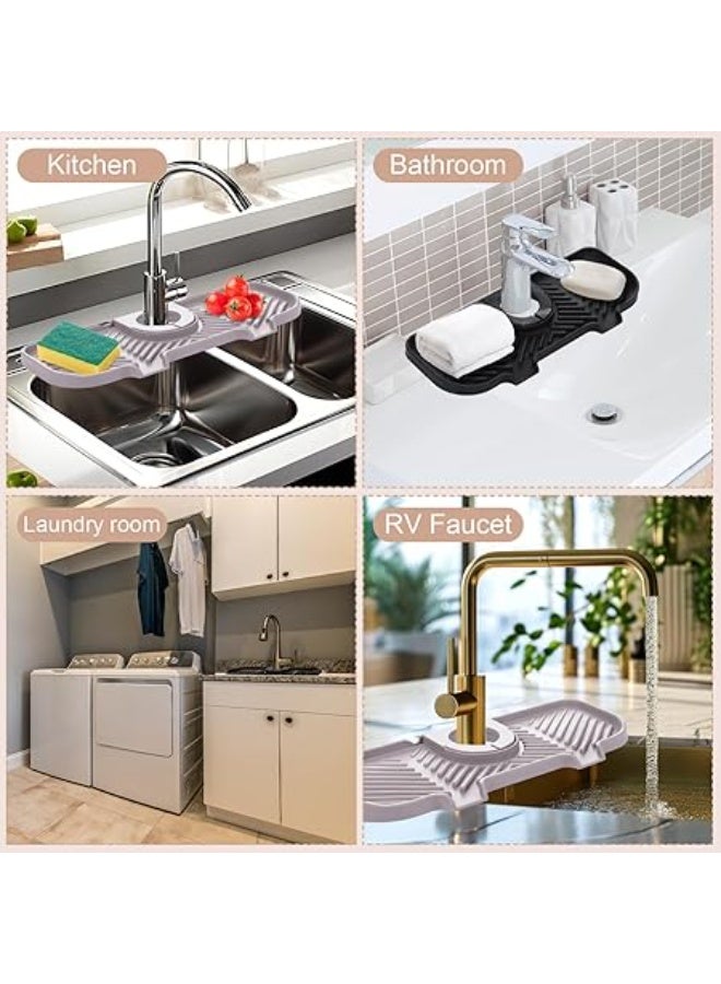 عربست واقي صنبور سيليكون من قطعتين، مقاس 10.6 بوصة × 4.3 بوصة، واقي صنبور لحوض المطبخ، بساط صنبور، مانع لتسرب الماء، أسود ورمادي، ملحقات حوض الحمام. - Image 4