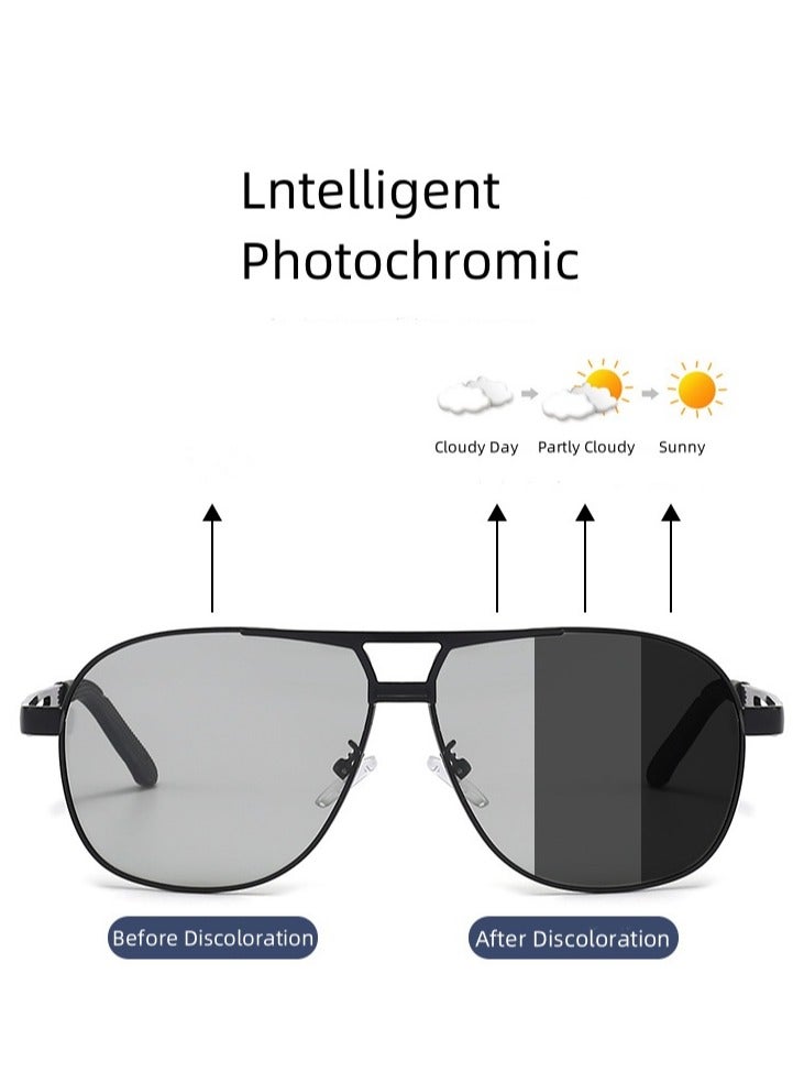 QZ New Men's Polarized Sunglasses Day and Night Color Changing Sunglasses Driving Sun Shade Glasses Gold Framed Black And Gray Piece - Image 2