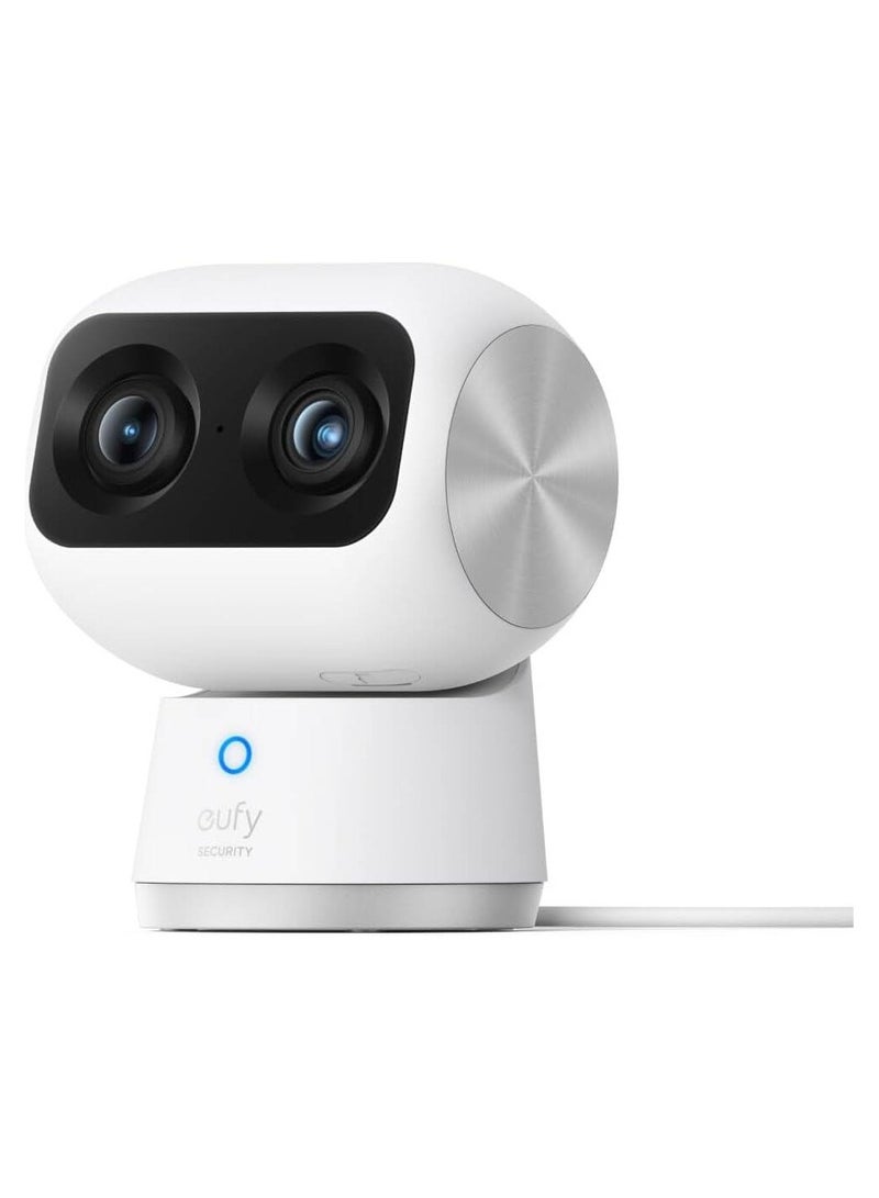 eufy Eufy Indoor Cam S350, Dual Cameras, 4K UHD Resolution Security Camera with 8 Zoom and 360 PTZ, Human/Pet AI, Ideal for Baby Monitor/Pet Camera/Home Security, Dual-Band Wi-Fi 6, Plug in  - Image 1
