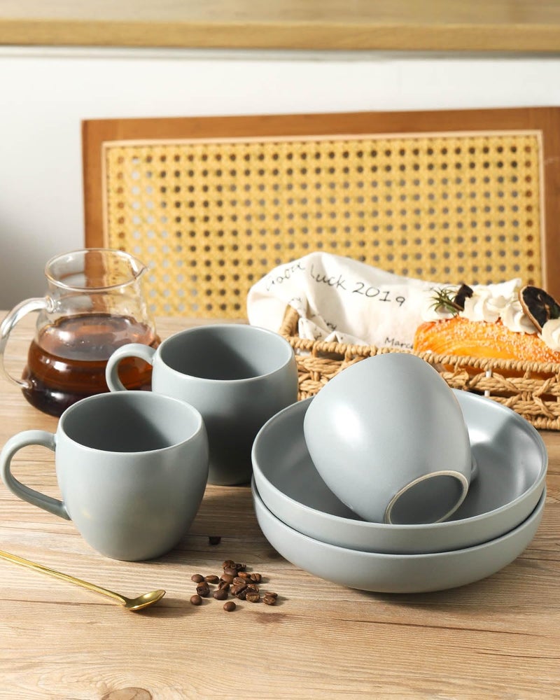 Tikooere Coffee Mugs Set of 4, 16 oz Ceramic Coffee Cups for Latte, Tea, Milk, Cereal, Cappuccino, Stoneware Tea Cups for Housewarming Wedding Gifts, Microwave & Dishwasher Safe, Pebble Gray - Image 3