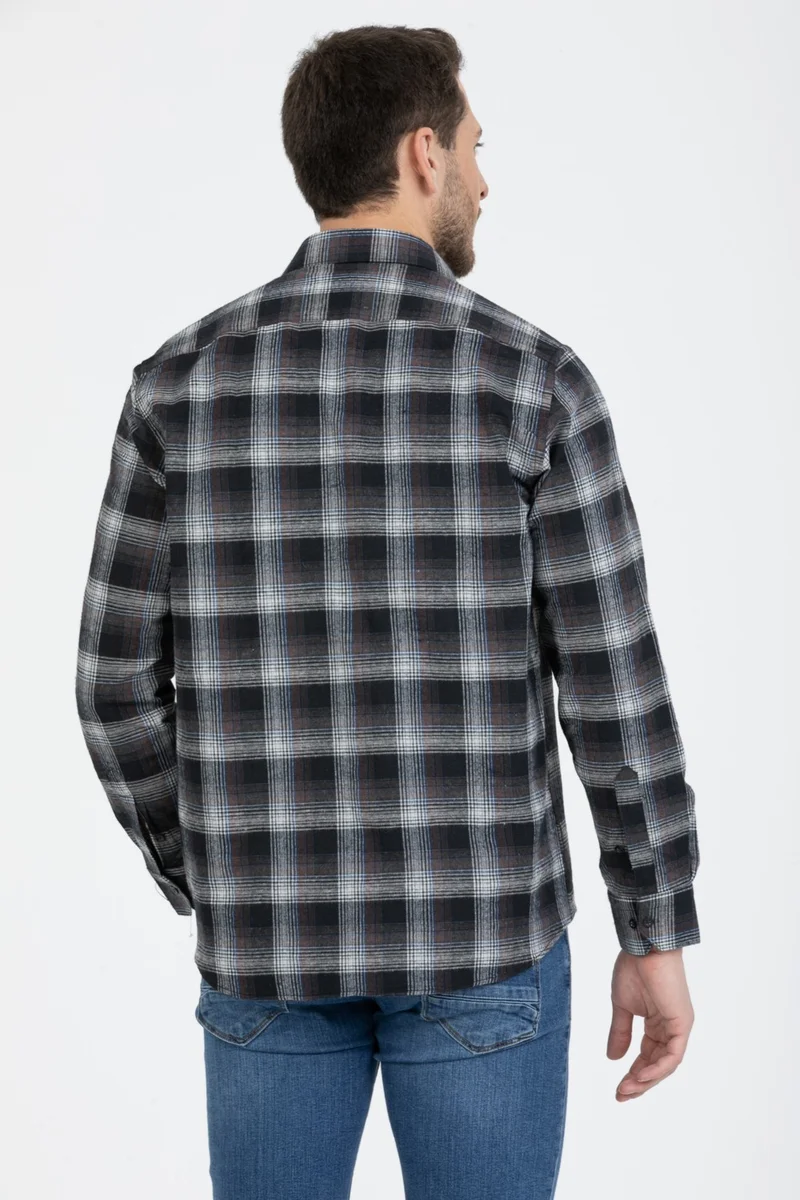 Varetta Men's Black White Long Sleeve Pocket Checked Winter Shirt