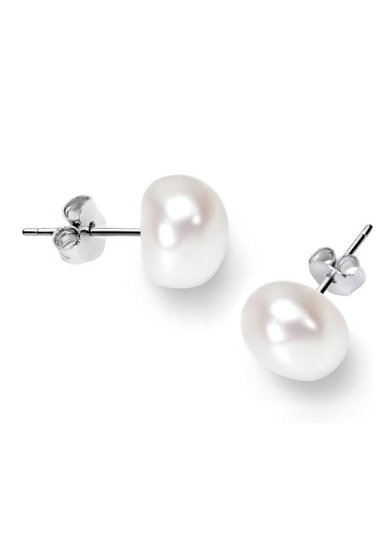 New 925 Sterling Silver Freshwater Pearl Stud Earrings, 6mm, 1 Pair for Women - Image 1