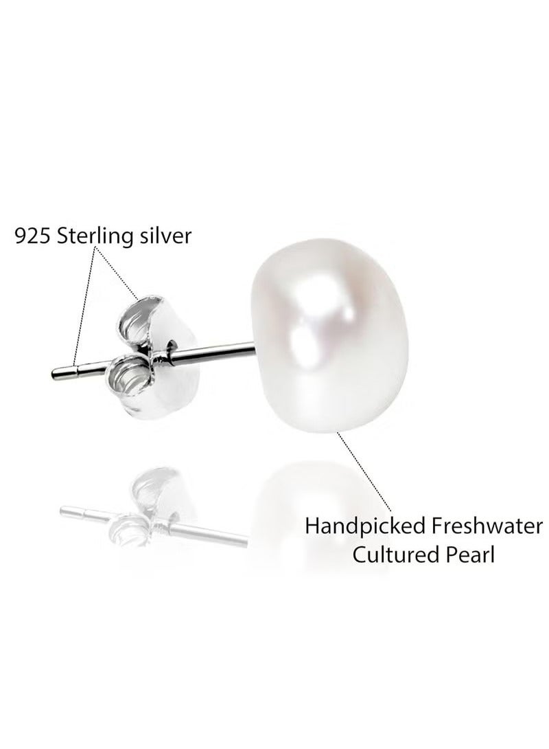 New 925 Sterling Silver Freshwater Pearl Stud Earrings, 6mm, 1 Pair for Women - Image 2