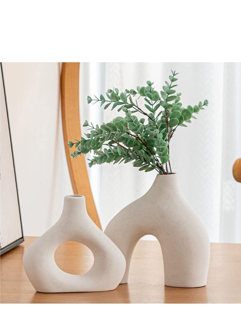 MIXDE 2 Pcs Ceramic Vase for Home Decor, Round Matte Donut Vases, Vases for Living Room Wedding Dinner Table Party Office Bedroom  - Image 1