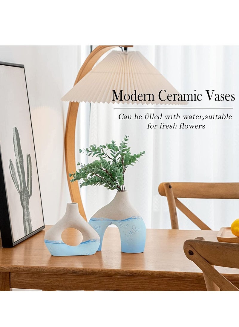 MIXDE 2 Pcs Ceramic Vase for Home Decor, Round Matte Donut Vases, Vases for Living Room Wedding Dinner Table Party Office Bedroom  - Image 4