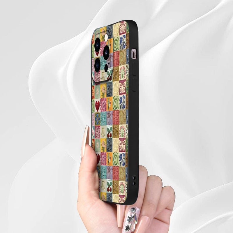 Retro Black Geometric Phone Case Shockproof Art Floral Cover For iPhone 14 Pro - Image 4