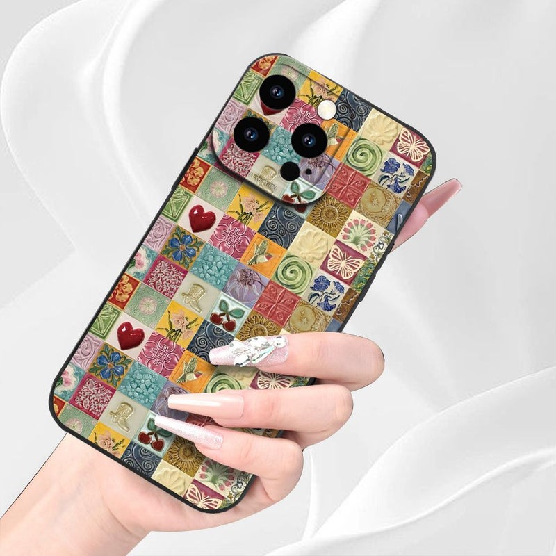 Retro Black Geometric Phone Case Shockproof Art Floral Cover For iPhone 14 Pro - Image 2