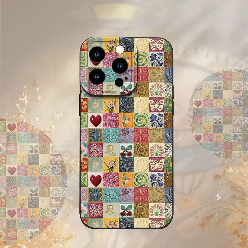 Retro Black Geometric Phone Case Shockproof Art Floral Cover For iPhone 14 Pro - Image 1