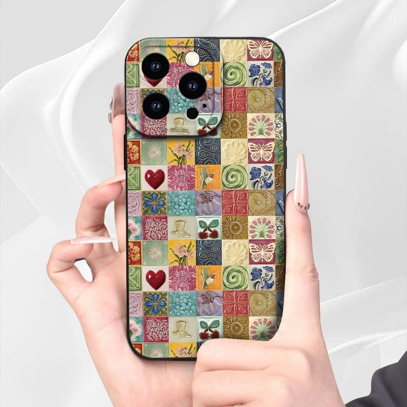 Retro Black Geometric Phone Case Shockproof Art Floral Cover For iPhone 14 Pro - Image 3