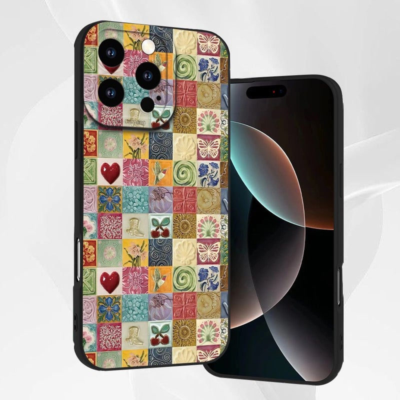 Retro Black Geometric Phone Case Shockproof Art Floral Cover For iPhone 14 Pro - Image 5