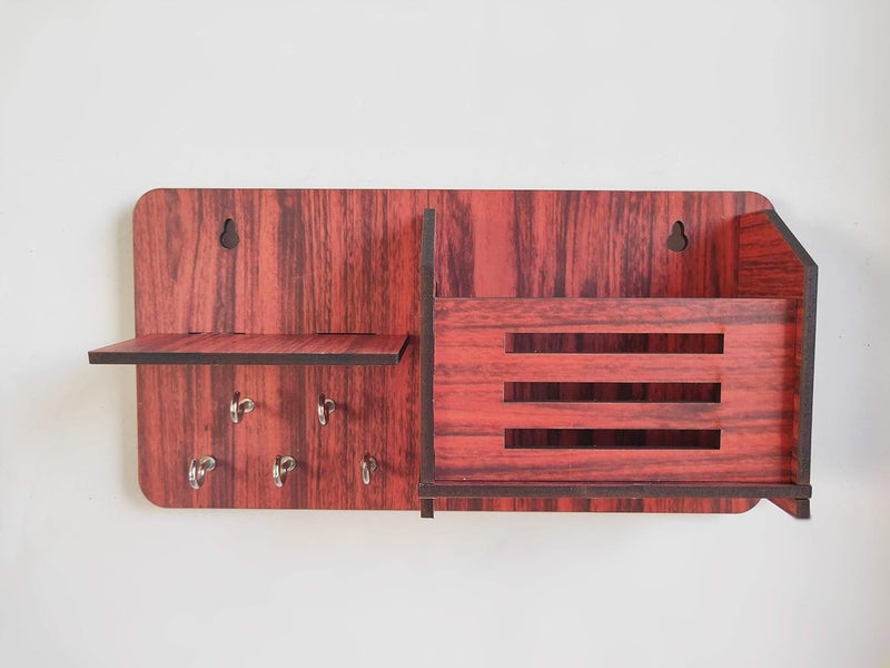 Ave Omcrafts Brown Decorative Wooden Key Holder with SideShelfPocket  - Image 1