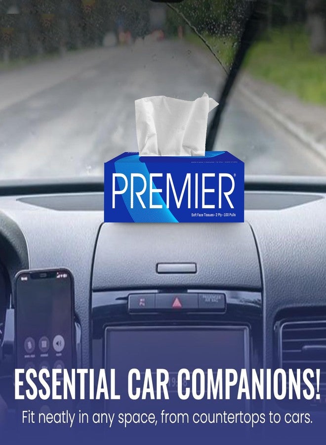 Premier 2-Ply Box Face Tissue Papers - 100 Pulls per Box (Pack of 2, 200 Pulls, 400 Sheets) - Soft & Absorbent Facial Tissues for Home, Office, Car & Travel - Image 2