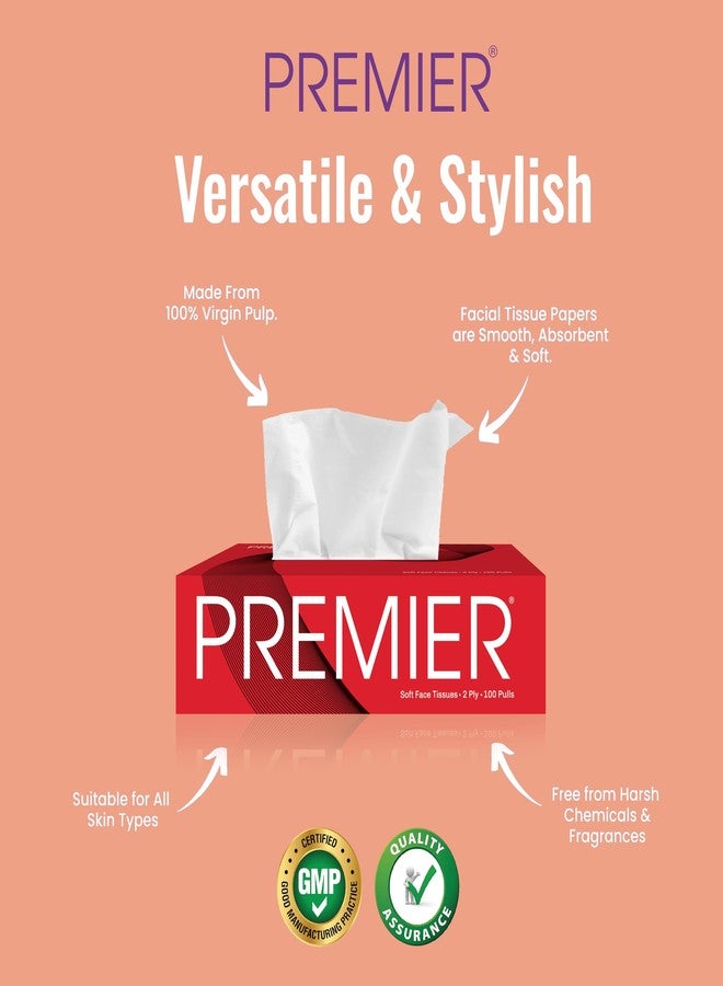 Premier 2-Ply Box Face Tissue Papers - 100 Pulls per Box (Pack of 2, 200 Pulls, 400 Sheets) - Soft & Absorbent Facial Tissues for Home, Office, Car & Travel - Image 3