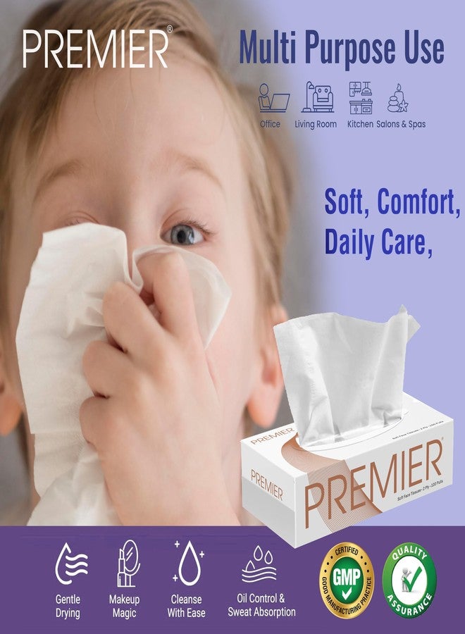 Premier 2-Ply Box Face Tissue Papers - 100 Pulls per Box (Pack of 2, 200 Pulls, 400 Sheets) - Soft & Absorbent Facial Tissues for Home, Office, Car & Travel - Image 4