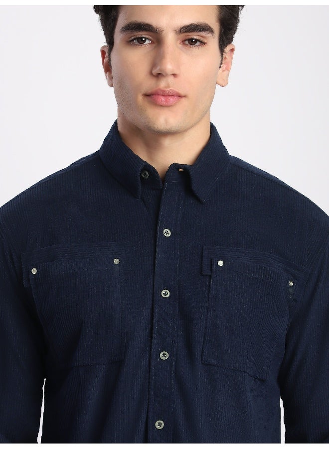Beyoung Navy Corduroy Dual Pocket Shirt  - Image 5
