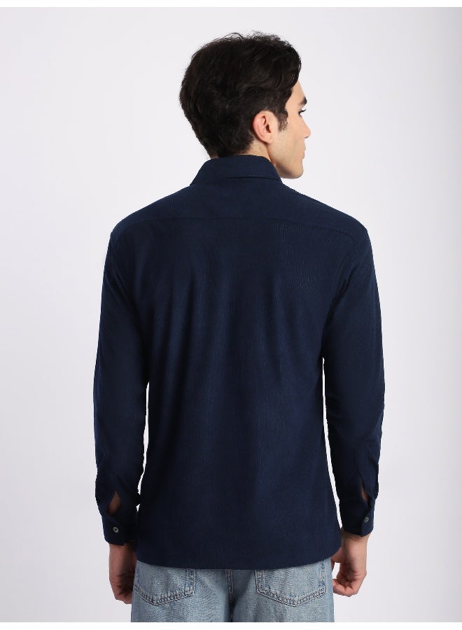 Beyoung Navy Corduroy Dual Pocket Shirt  - Image 2