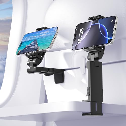 Perilogics Gen 2 Airplane Phone Holder Mount – Silent Hands-Free Travel Phone Stand, Travel Essential for Flying, 360° Adjustable Tray Table Phone Holder Fits iPhone, Android & Gaming Devices - Image 1