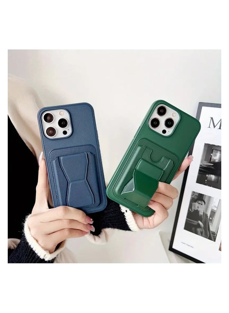 HDD Anti-Scratch Full Body Protection With Grip Card Holder Cover Case For Iphone 15 in green - Image 2